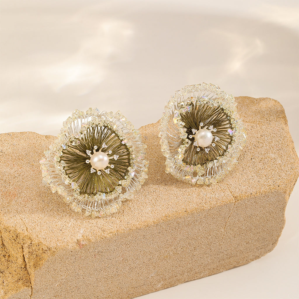 Two-Tone Pearl Flower Studs
