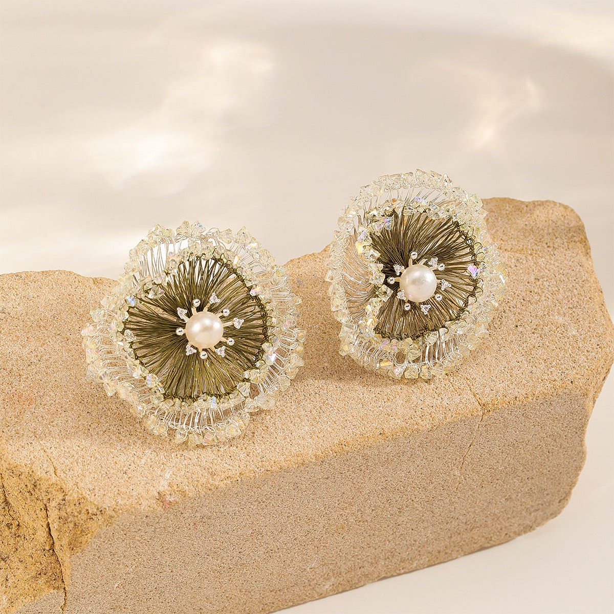 Two-Tone Pearl Flower Studs