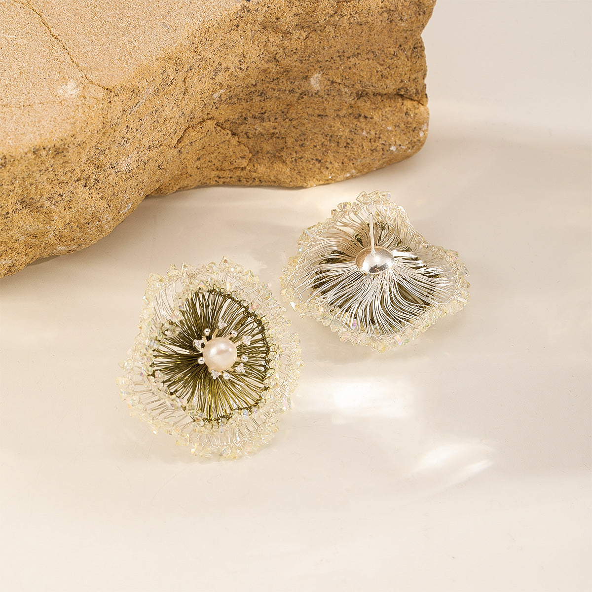 Two-Tone Pearl Flower Studs