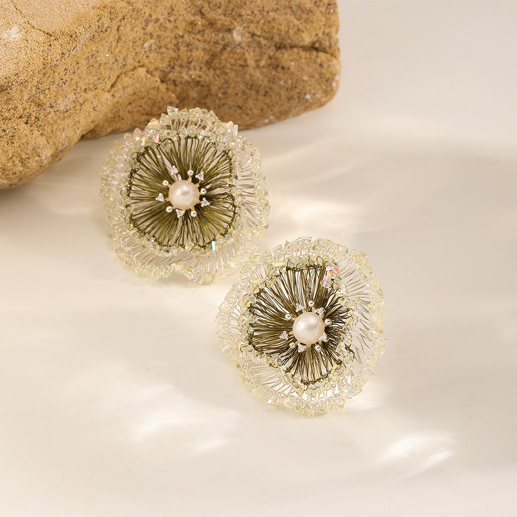 Two-Tone Pearl Flower Studs