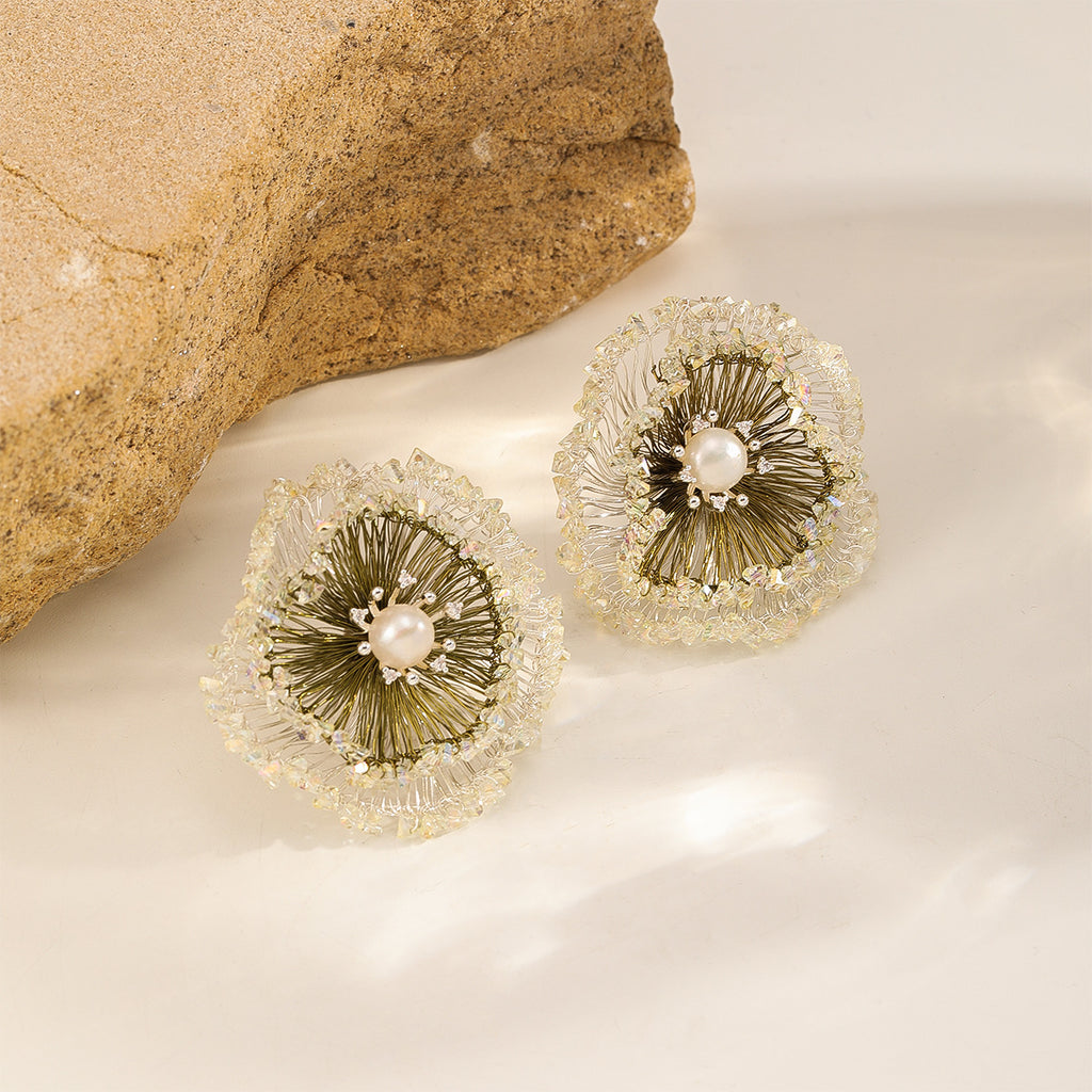 Two-Tone Pearl Flower Studs