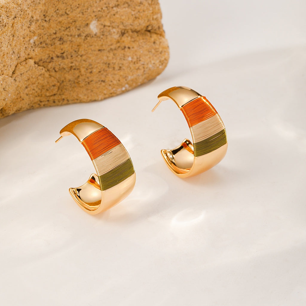 Wound Gold Hoops — Wide Stripe