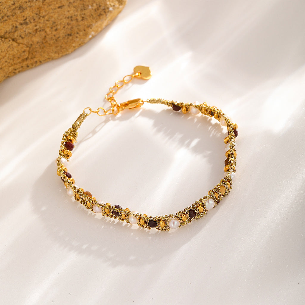 Woven Stone Bracelet — Amber · Gold