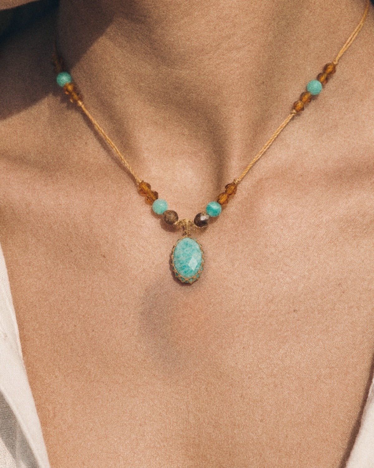 Amazonite Cord Necklace, worn