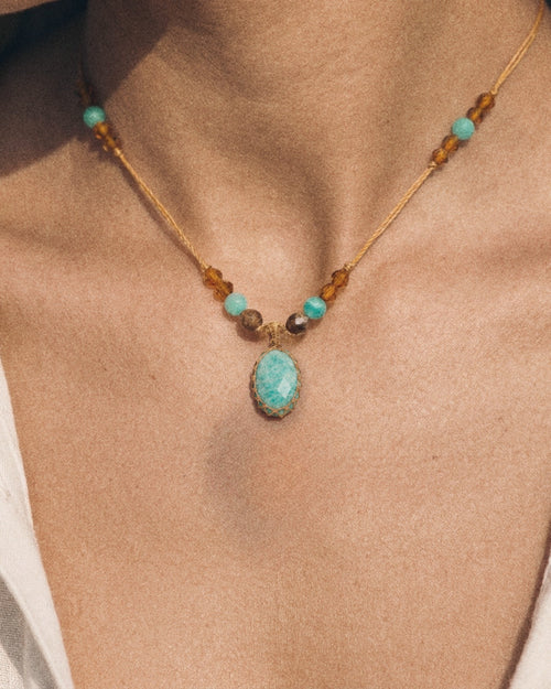 Amazonite Cord Necklace, worn