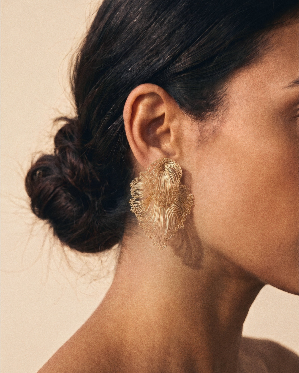 Golden Leaf Earrings, worn