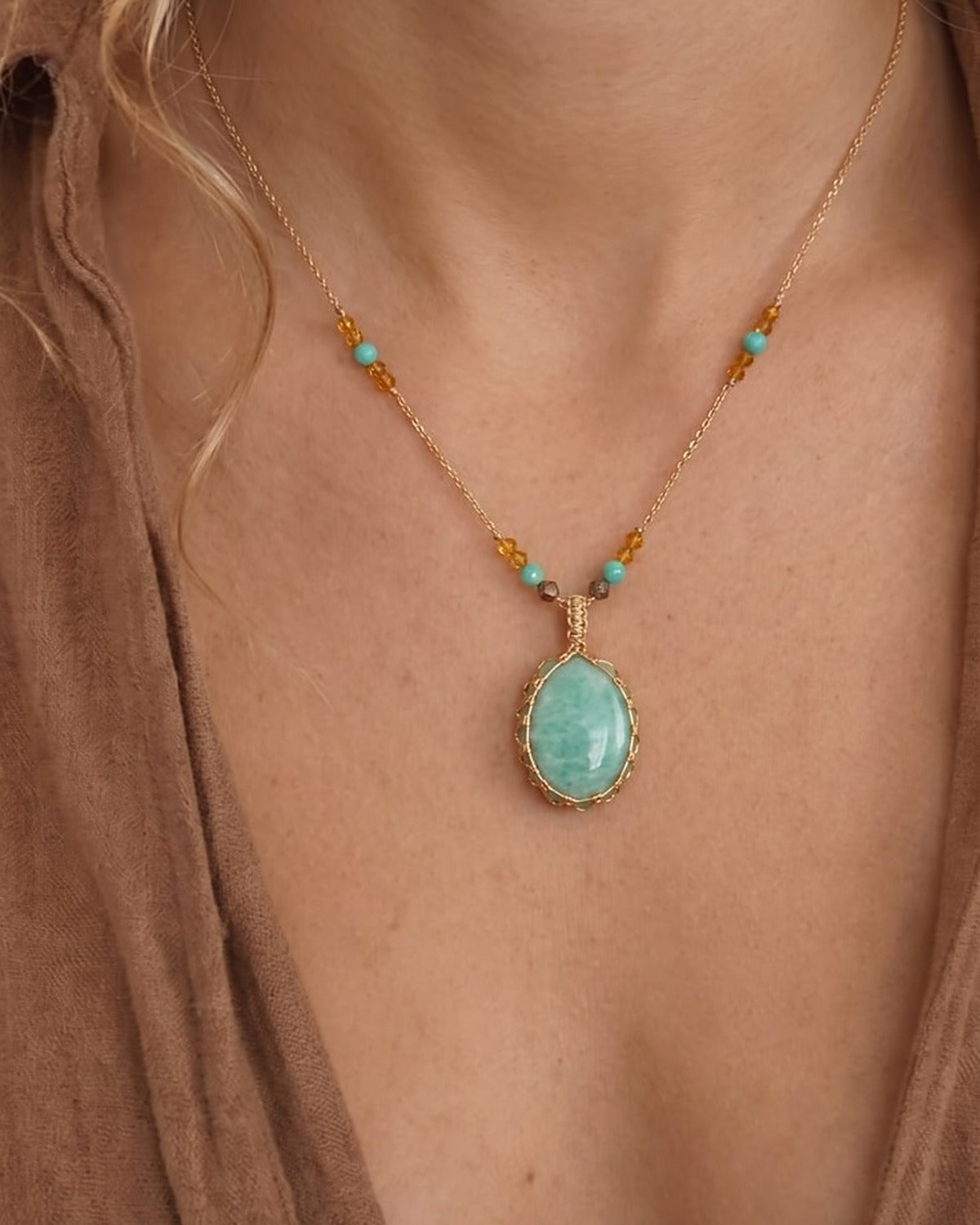 Amazonite Cord Necklace, worn